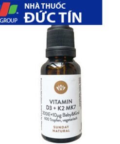 Vitamin D3 K2 MK7 Sunday Natural tăng chiều cao cho bé 200IE của Đức