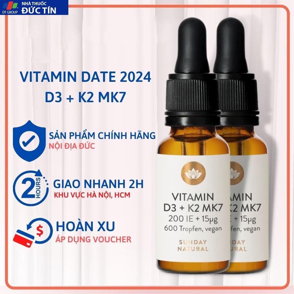 Vitamin D3 K2 MK7 Sunday Natural tăng chiều cao cho bé 200IE của Đức 14 b1