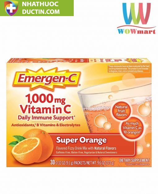 Bột sủi C tăng đề kháng Emergen-C Vitamin C 1000mg Super Orange 30 gói 1 Bột sủi C tăng đề kháng Emergen-C Vitamin C 1000mg Super Orange 30 gói
