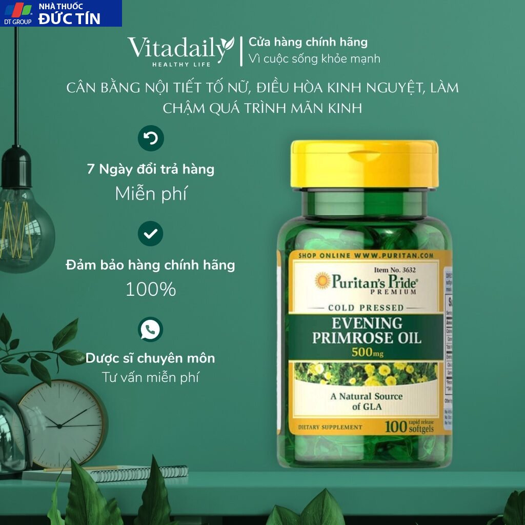 Viên Uống Giảm Mụn Nội Tiết, Cân Bằng Nội Tiết Dầu Hoa Anh Thảo Evening Primrose Oil 500mg-1000mg Puritan's Pride 13 anhthao1