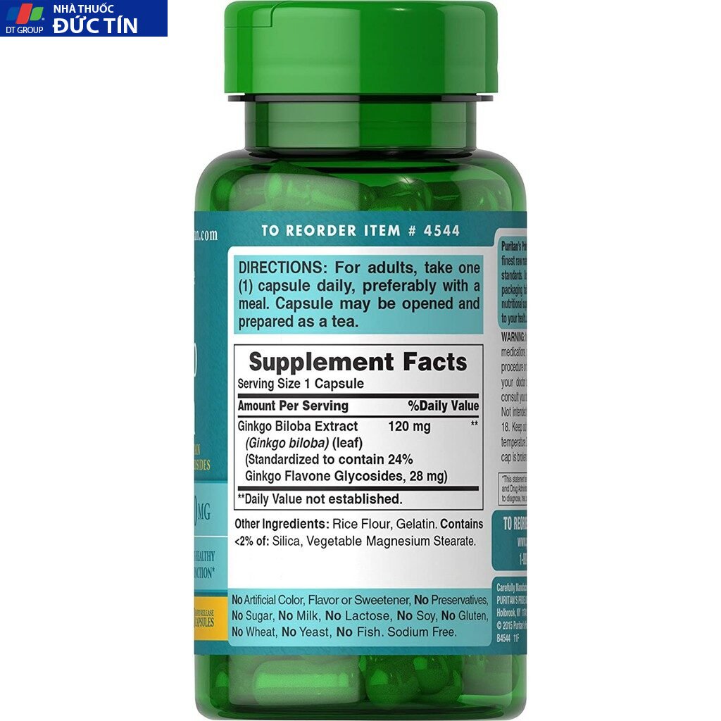 Viên Uống Hỗ Trợ Tuần Hoàn Não Bộ Puritans pride Ginkgo Biloba 120mg 100 Viên 10 biola2