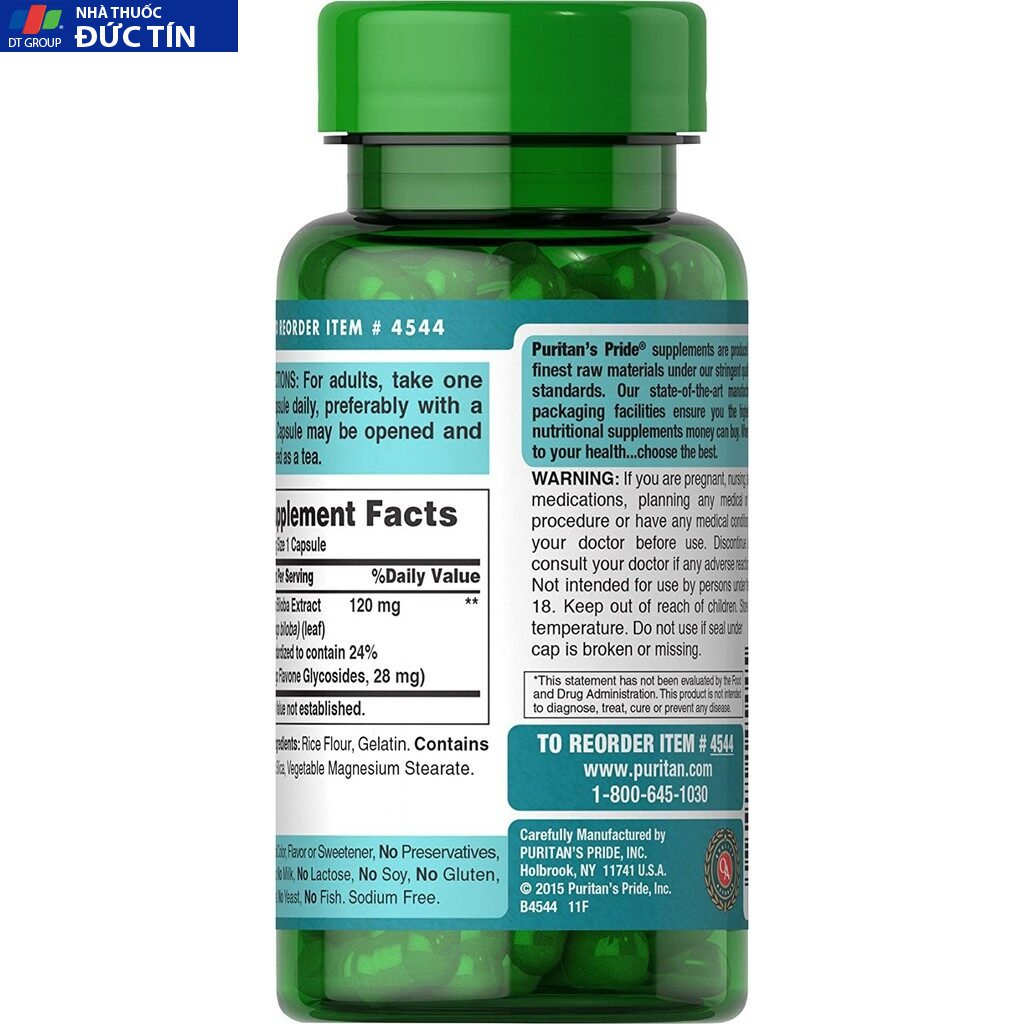 Viên Uống Hỗ Trợ Tuần Hoàn Não Bộ Puritans pride Ginkgo Biloba 120mg 100 Viên 9 biola3