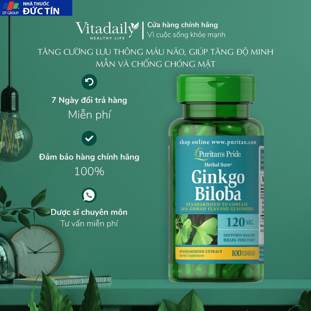 Viên Uống Hỗ Trợ Tuần Hoàn Não Bộ Puritans pride Ginkgo Biloba 120mg 100 Viên 7 biola5