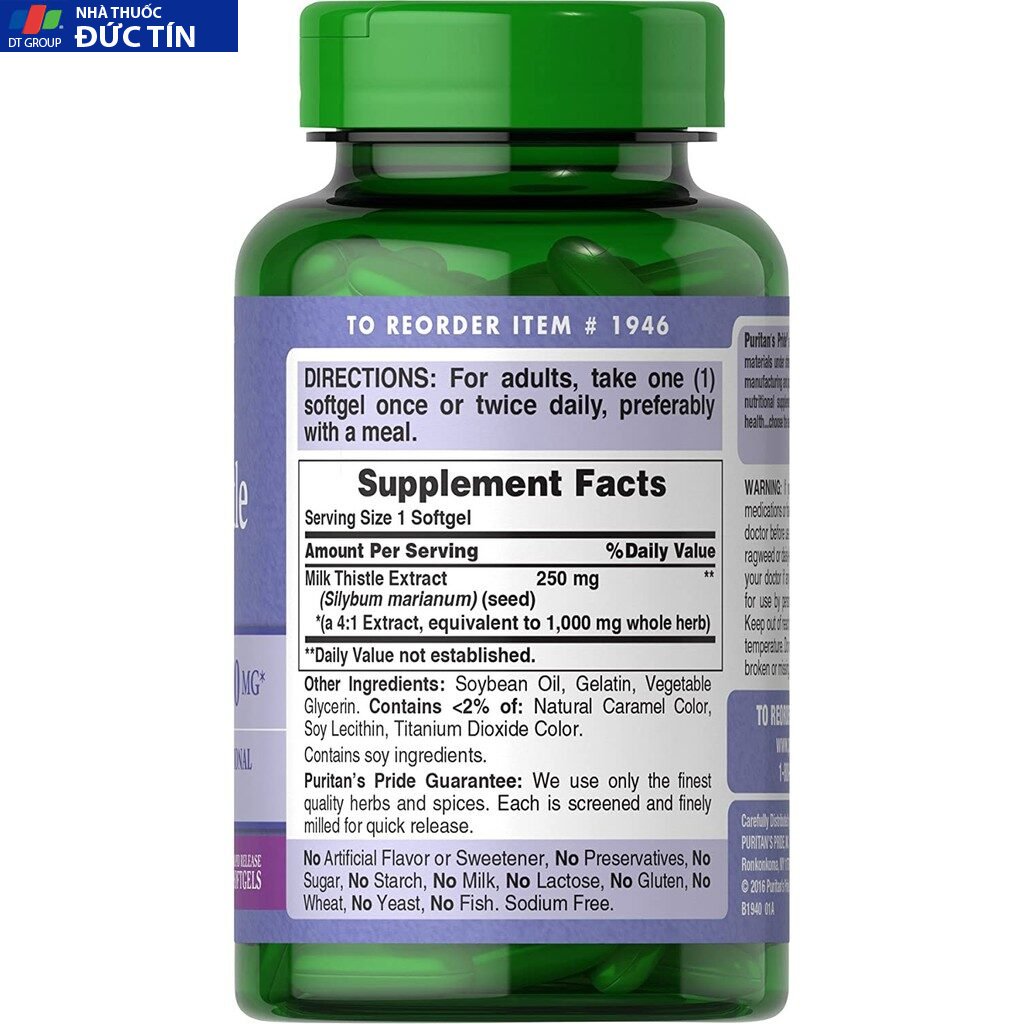 Thải độc gan, bổ gan, làm mát gan, tăng cường chức năng gan Milk Thistle Extract 1000mg 180 viên Puritan's Pride 6 bothangan3