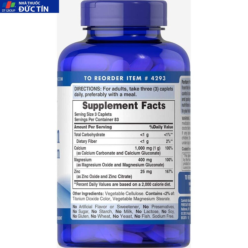 Viên Uống Calcium Magnesium Zinc Puritan's Pride 100 viên 8