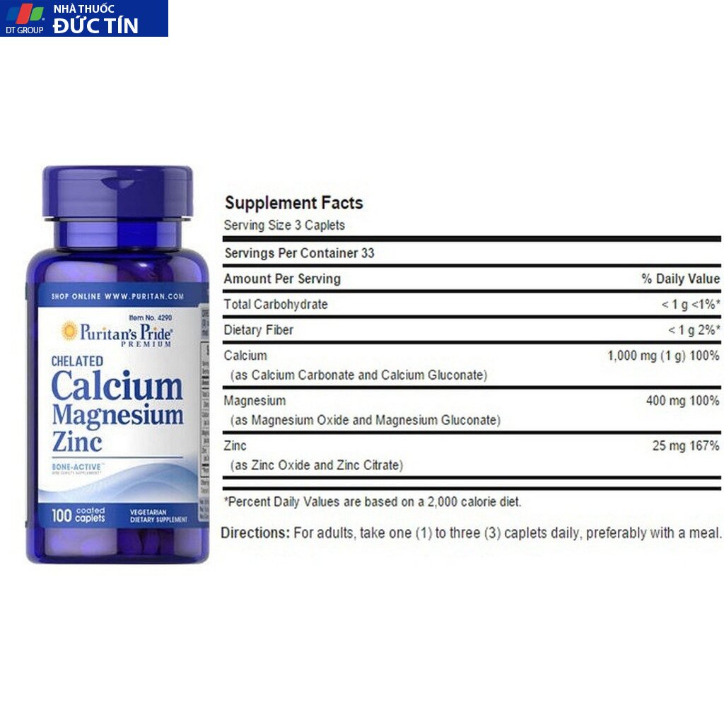 Viên Uống Calcium Magnesium Zinc Puritan's Pride 100 viên 6