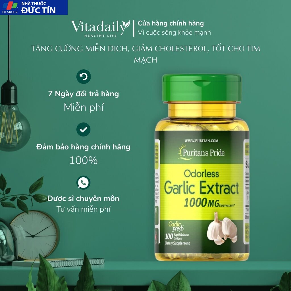 Viên uống dầu tỏi tăng cường miễn dịch, giảm cholesterol, tốt cho tim mạch Puritan's Pride Garlic Oil 1000mg 100 viên 20 dautoi2
