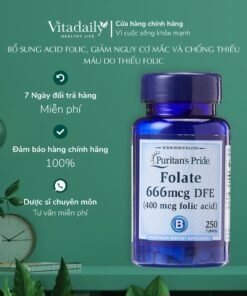 Alternative view of Viên Ngăn Ngừa Thiếu Máu Bổ Sung Folic Acid 400 mcg , Puritan’s Pride Folate 666 250Viên
