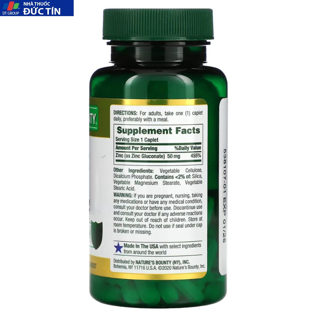 Viên uống bổ sung kẽm Natures Bounty Chelated Zinc 50 mg Caplets 100 viên 16 kem5