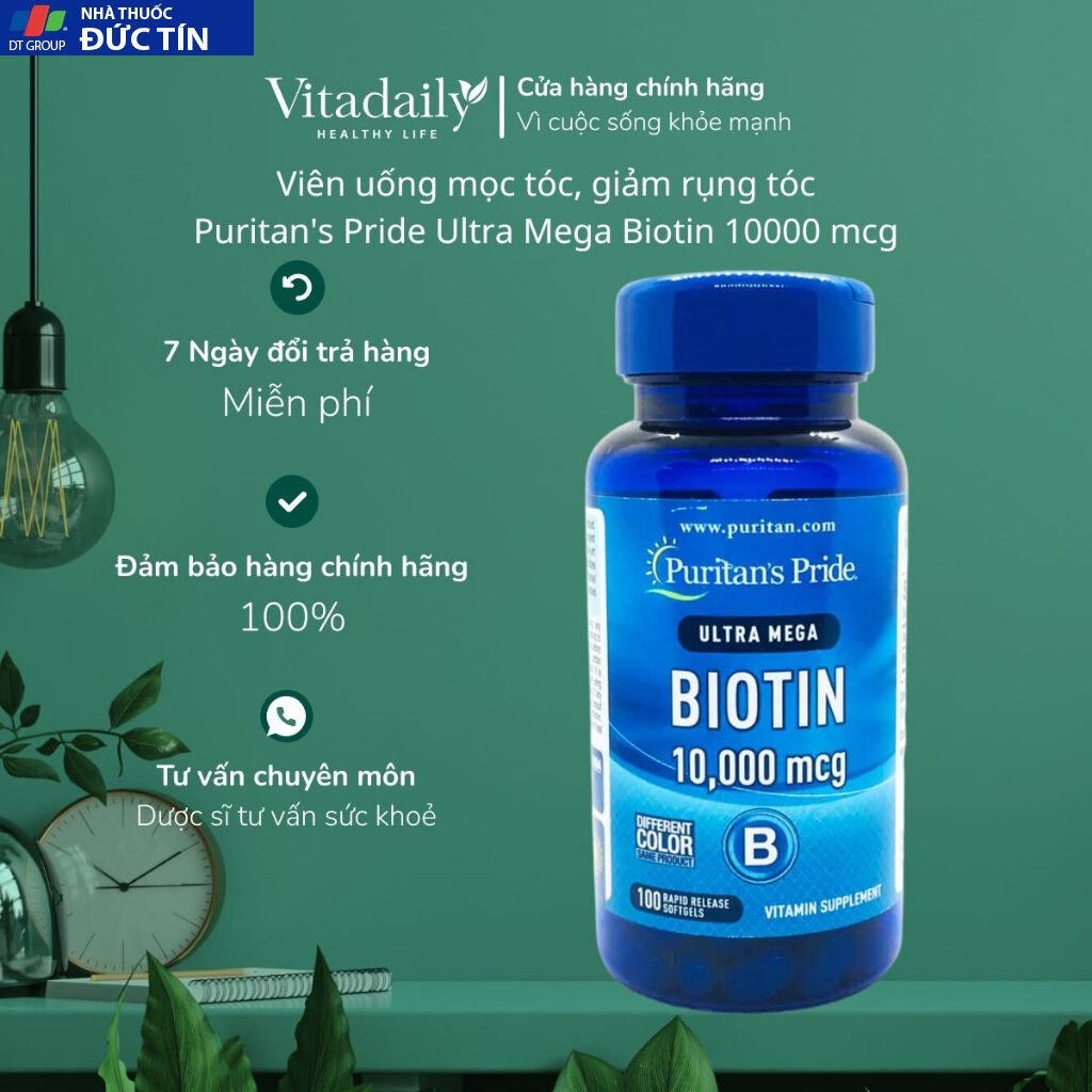 Viên uống mọc tóc, giảm rụng tóc Puritan's Pride Ultra Mega Biotin 10000 mcg 50 viên-100 viên 11 moctoc2