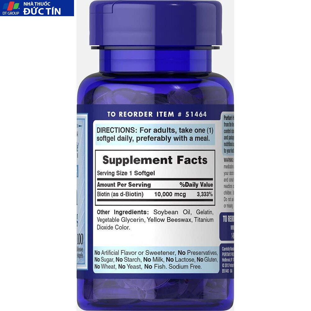 Viên uống mọc tóc, giảm rụng tóc Puritan's Pride Ultra Mega Biotin 10000 mcg 50 viên-100 viên 8 moctoc5