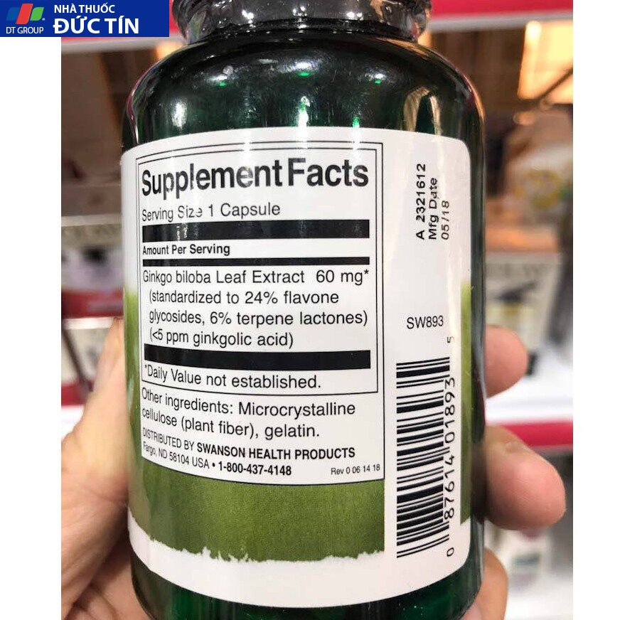 Viên uống bổ não tăng trí nhớ Ginkgo Extract 60mg Lọ 30 viên SWANSON chính hãng 9 swan2ginko