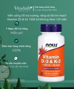Alternative view of Viên Uống Tăng Sức Đề Kháng, Săn Chắc Xương Vitamin D3 + K2 120 Viên NOW của Mỹ