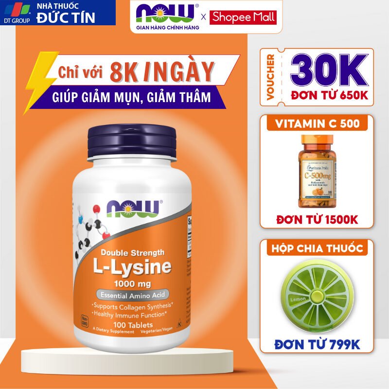 Viên uống hỗ trợ miễn dịch, tăng sinh collagen Now L-Lysine 1000mg 100 viên 12 tangmiendich2 1