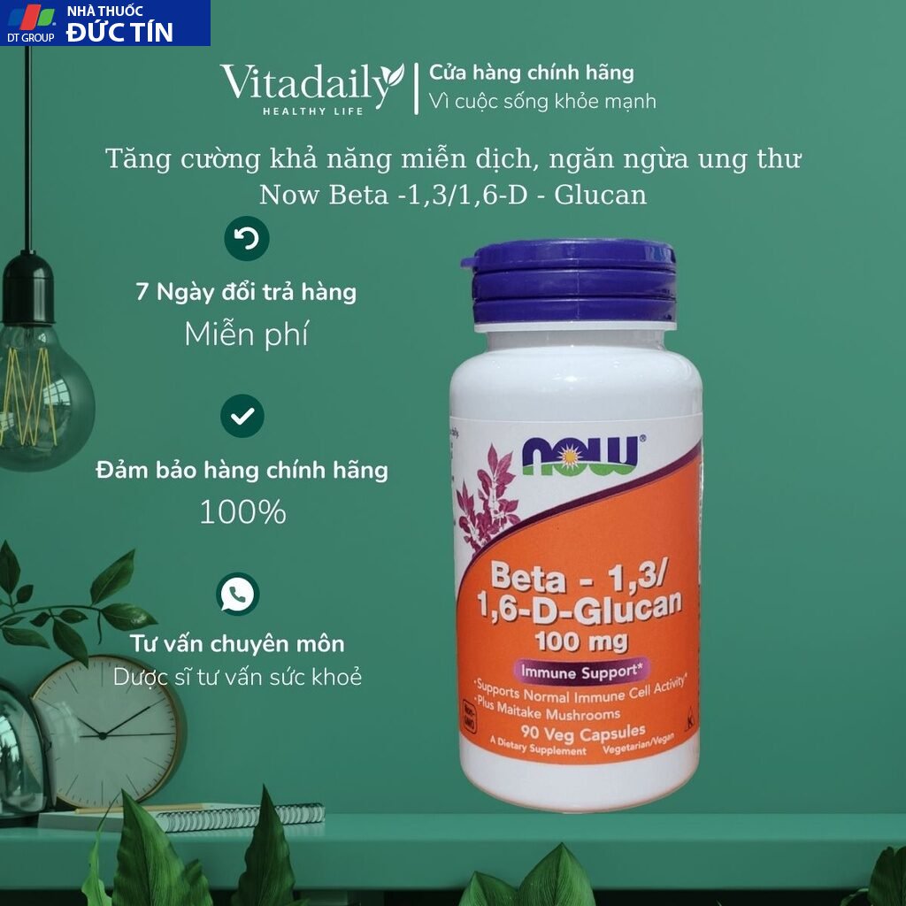 Viên uống tăng cường khả năng miễn dịch, ngăn ngừa ung thư Now Beta -1,3/1,6-D - Glucan 100mg 90 Viên của Mỹ 13 ungthu1