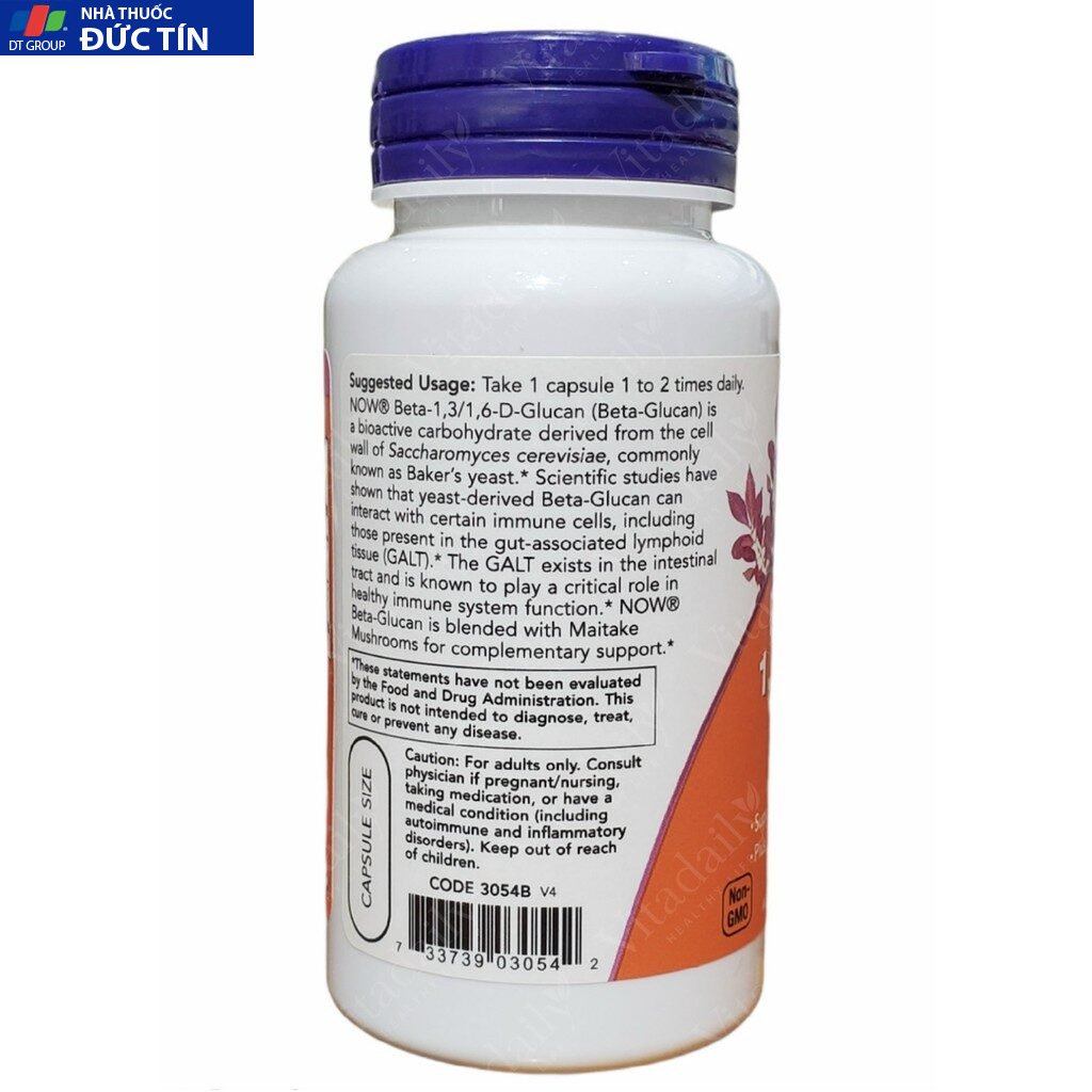Viên uống tăng cường khả năng miễn dịch, ngăn ngừa ung thư Now Beta -1,3/1,6-D - Glucan 100mg 90 Viên của Mỹ 10 ungthu4