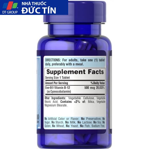 Viên uống Bổ Máu, Ngừa Chóng Mặt, Tăng Cường Trí Não Vitamin B12 500mcg Puritan's Pride 100 viên 9 vitaminb15