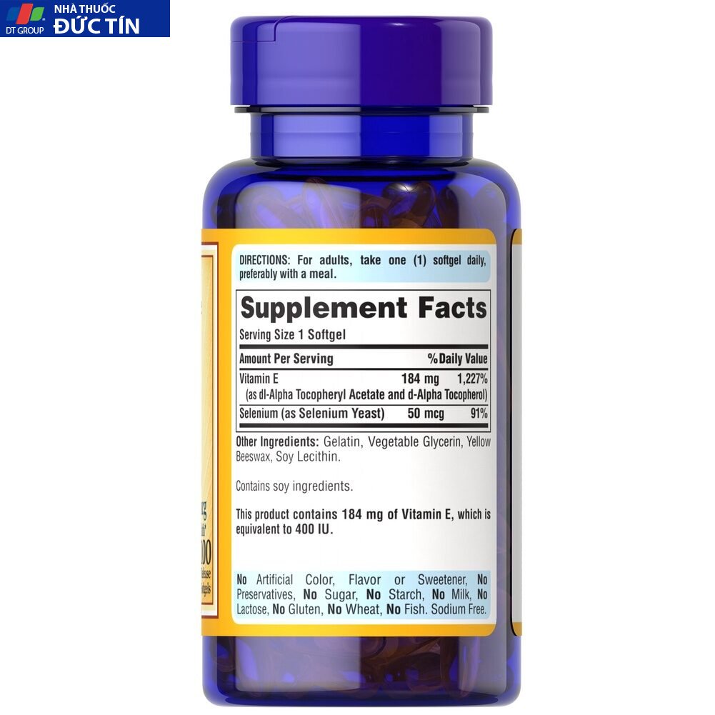 Viên Uống Đẹp Da Vitamin E 184mg With Selenium 50mg Puritan's Pride của Mỹ 13 vitamine6