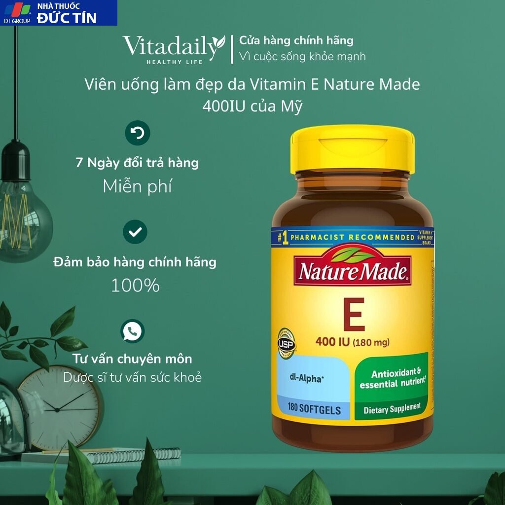 Viên uống làm đẹp da Vitamin E Nature Made 400IU của Mỹ 16 vitaminena