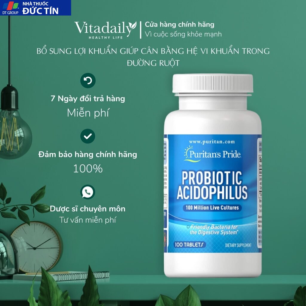 Viên uống men vi sinh lợi khuẩn Puritan's Pride Probiotic Acidophilus 100 viên 19 vitaminloikhuan1