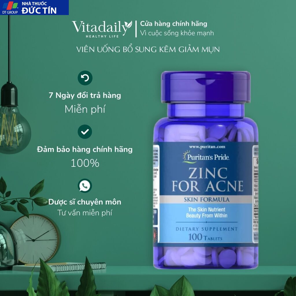 Viên uống bổ sung kẽm giảm mụn Zinc For Acne Puritan's Pride 100 viên 13 zinc1