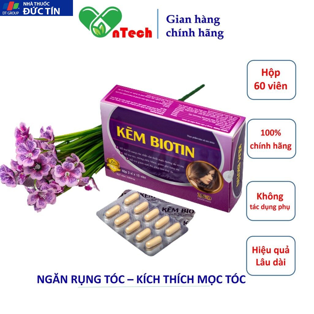 Viên uống bổ sung kẽm GOLDWINGS Kẽm Biotin Giúp tóc chắc khỏe ngăn gãy rụng làm sáng đẹp làn da hộp 30v 19 biotin1