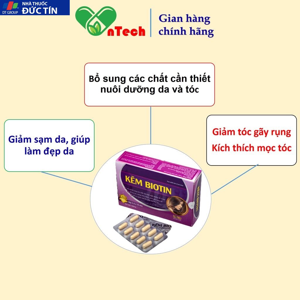 Viên uống bổ sung kẽm GOLDWINGS Kẽm Biotin Giúp tóc chắc khỏe ngăn gãy rụng làm sáng đẹp làn da hộp 30v 17 biotin4