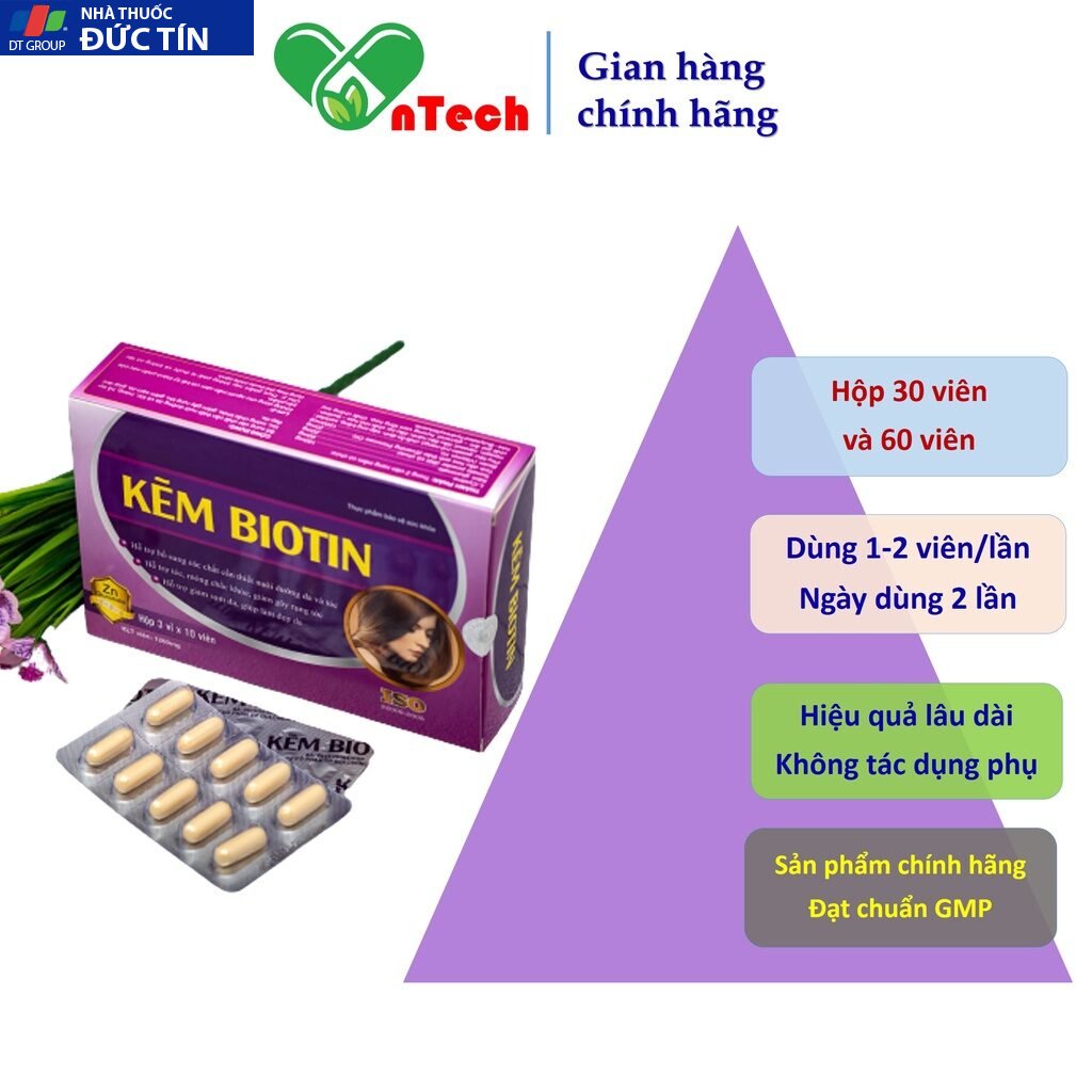 Viên uống bổ sung kẽm GOLDWINGS Kẽm Biotin Giúp tóc chắc khỏe ngăn gãy rụng làm sáng đẹp làn da hộp 30v 16 biotin5