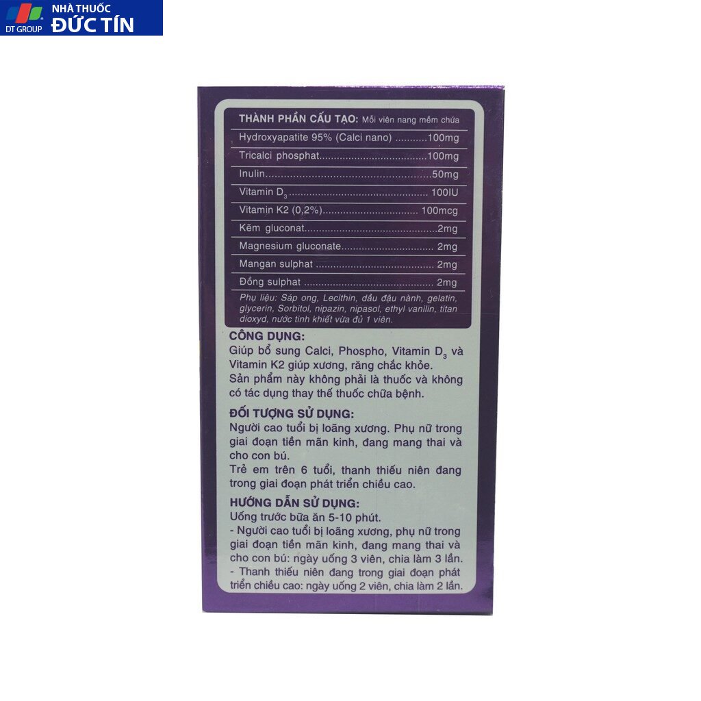 Thực phẩm bảo vệ sức khỏe Calci New D3 & K2 giúp bổ sung Canxi ,Trường Thọ hộp 60 viên 22 canxi7 2