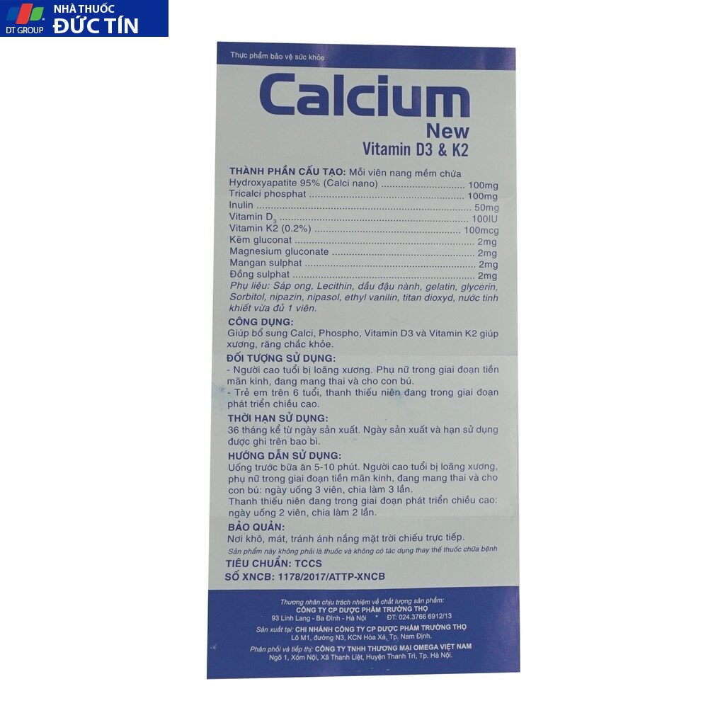 Thực phẩm bảo vệ sức khỏe Calci New D3 & K2 giúp bổ sung Canxi ,Trường Thọ hộp 60 viên 17