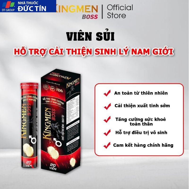 (Chính hãng) Viên sủi hỗ trợ sinh lí nam KING MEN BOSS-hỗ trợ yếu sinh lý,kéo dài thời gian quan hệ hộp 20 viên 28 kingman1