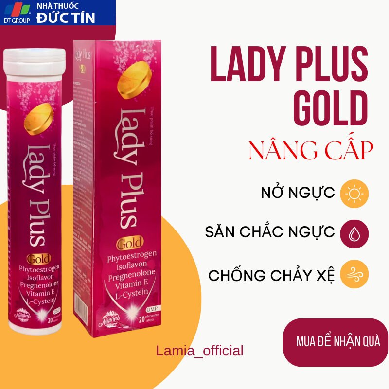 Viên nở ngực LADY PLUS GOLD ( bản cao cấp ) tăng vòng 1 hồng nhũ hoa hiệu quả an toàn hộp 20 viên 23 nonguc1