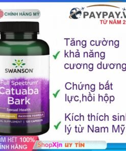 Hỗ trợ Tăng Cường Sinh Lý Nam Swanson Catuaba Bark 120 Viên của Mỹ