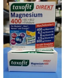 Taxofit Magnesium 400 + B1 + B6 + B12 + Folsaure 800 hộp 20 gói của Đức