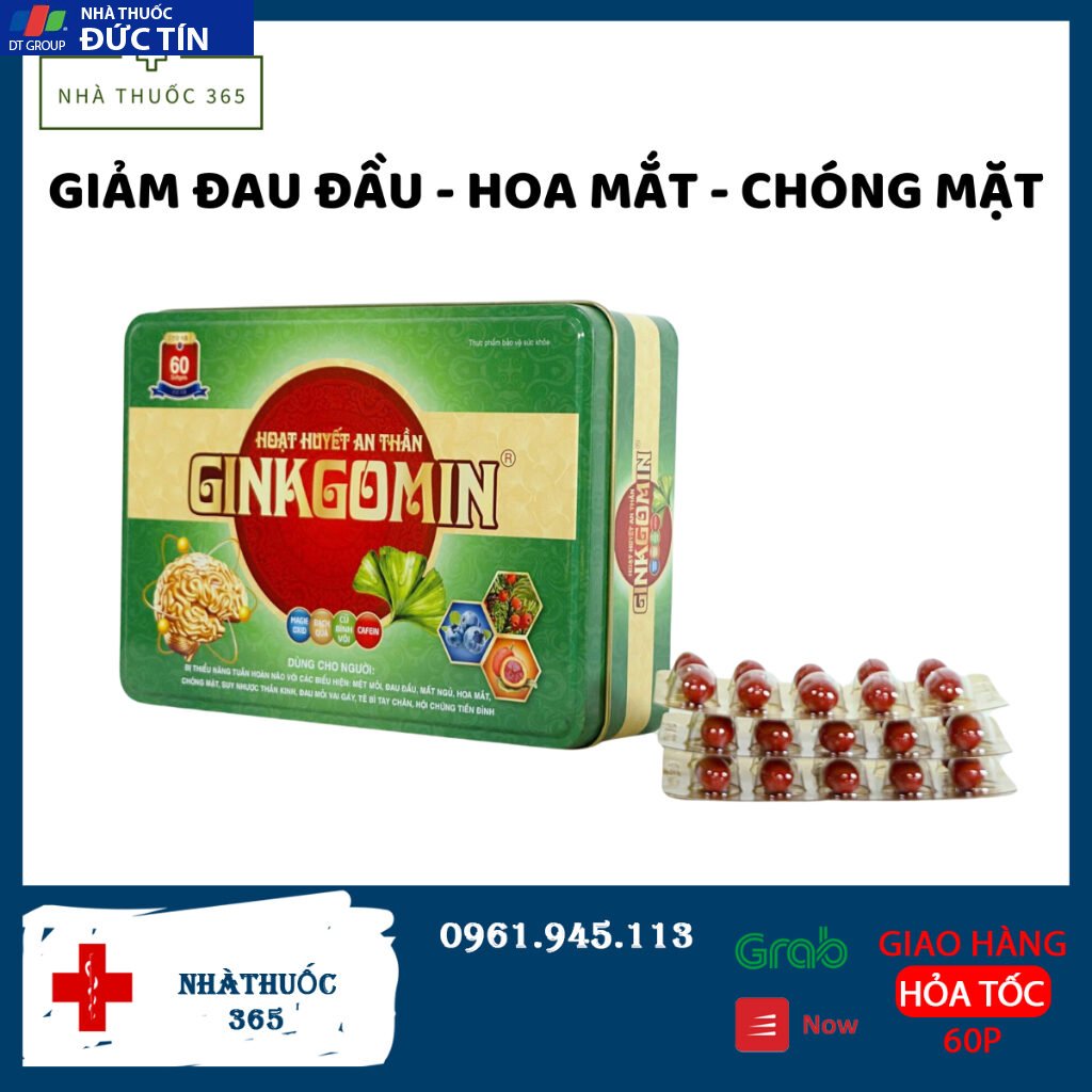 Viên uống Hoạt Huyết Ginkgomin ngủ ngon an thần hộp sắt 60 viên 7 thuoc365 1