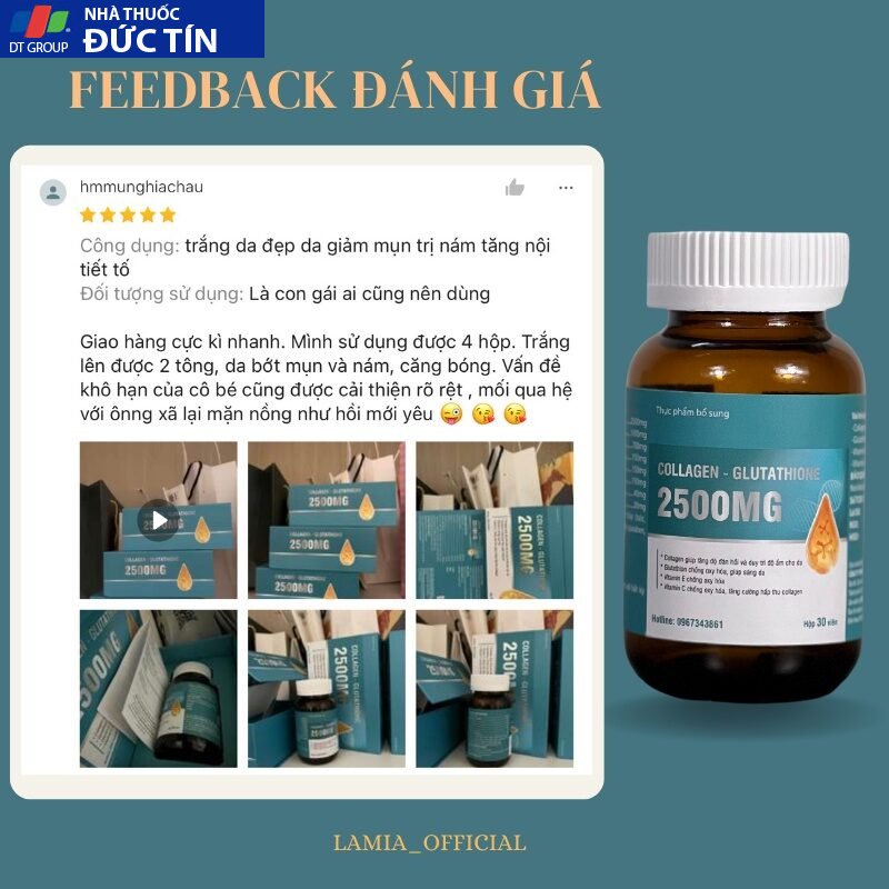 Trắng da COLLAGEN - GLUTATHIONE 2500MG viên uống nâng tone cấp tốc đẹp da giảm nám mờ thâm tức thì 22 trangda7