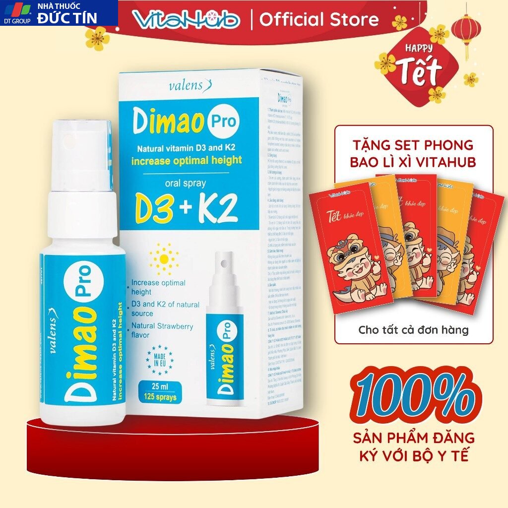 D3 K2 dạng xịt hỗ trợ tăng chiều cao Valens Dimao Pro Spray D3K2 25ml 19