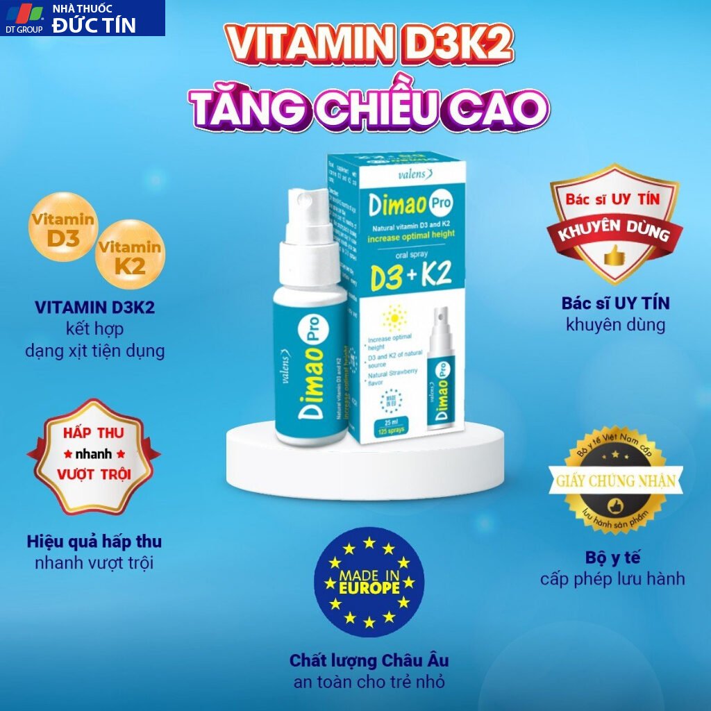 D3 K2 dạng xịt hỗ trợ tăng chiều cao Valens Dimao Pro Spray D3K2 25ml 15 d55