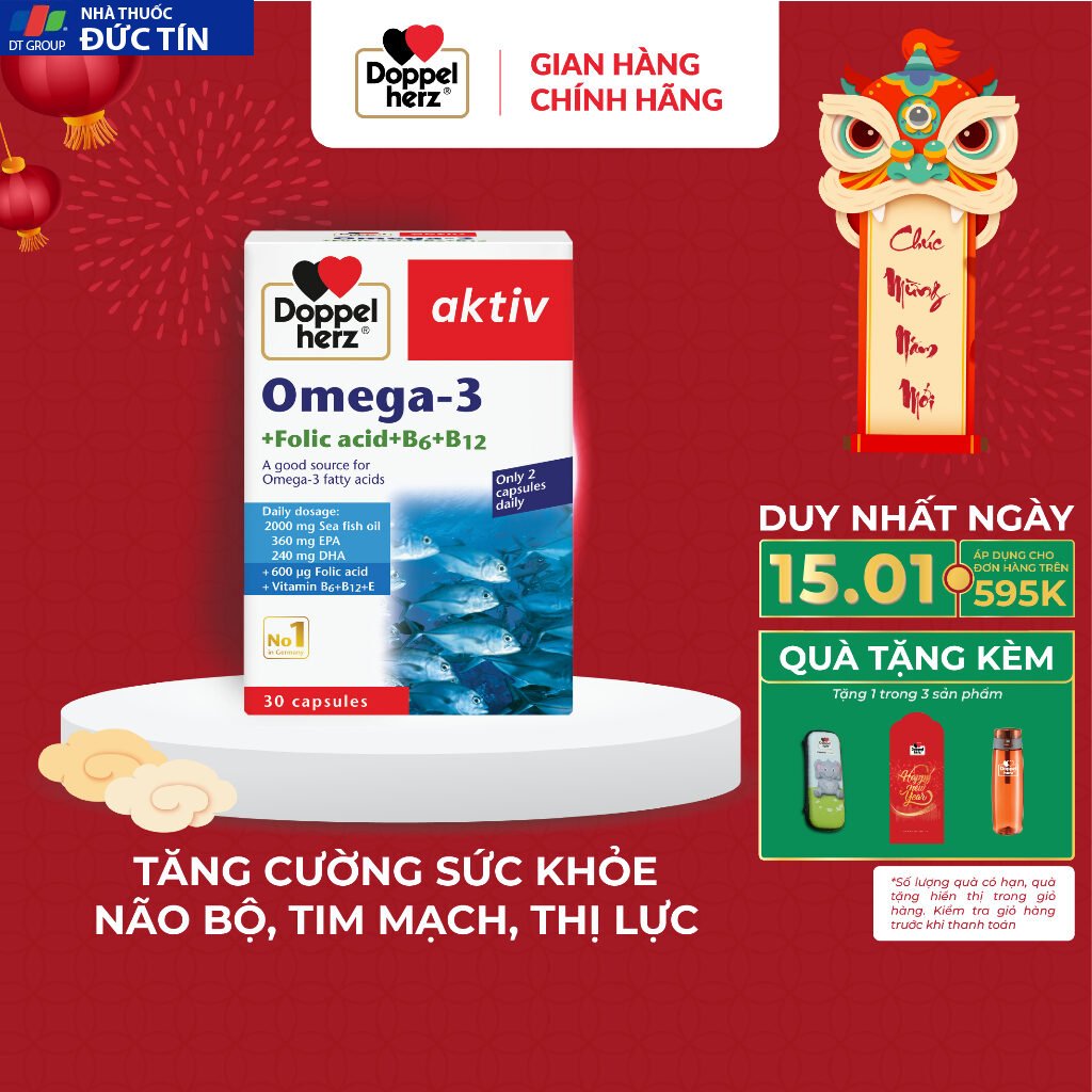 Viên uống tăng cường thị lực, tim mạch và não bộ Doppelherz Omega 3 + Folic acid + B6 + B12 (Hộp 30v) 16 duc1 1