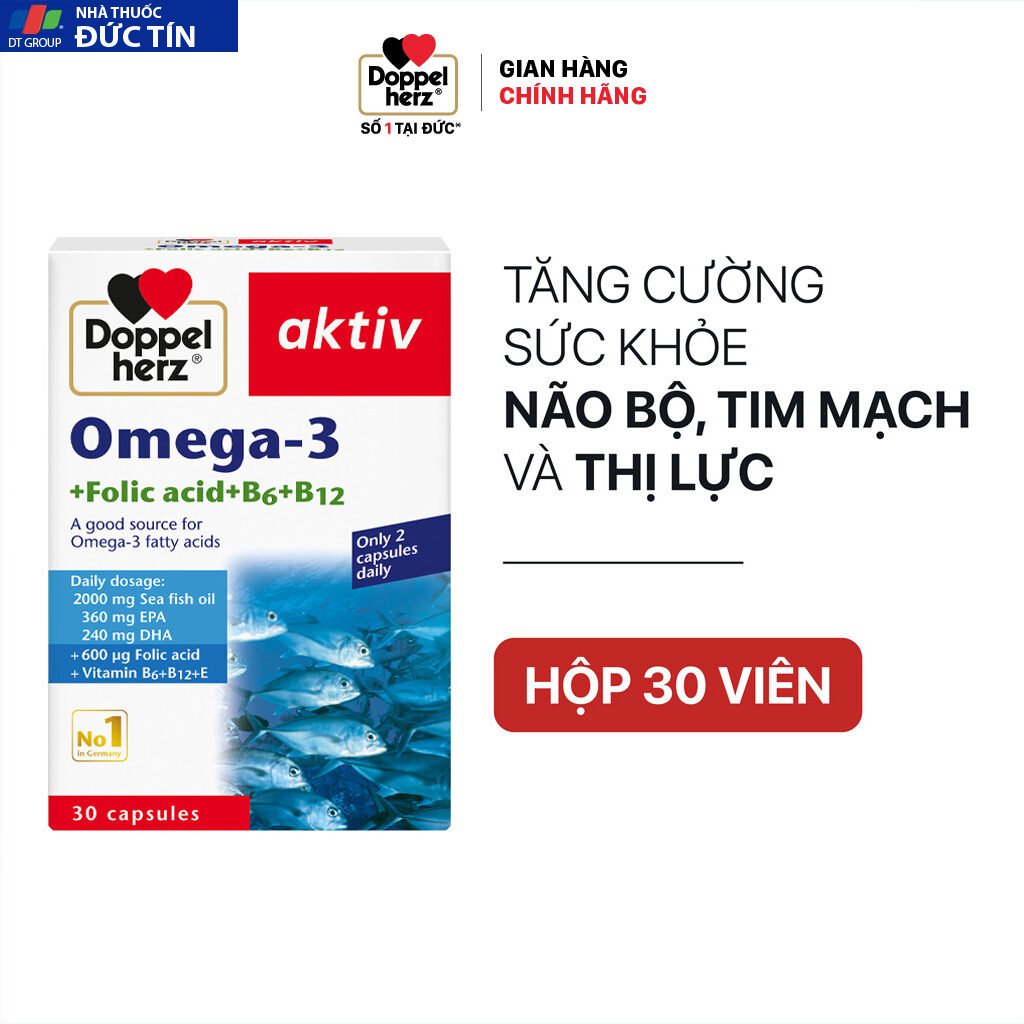 Viên uống tăng cường thị lực, tim mạch và não bộ Doppelherz Omega 3 + Folic acid + B6 + B12 (Hộp 30v) 15 duc2