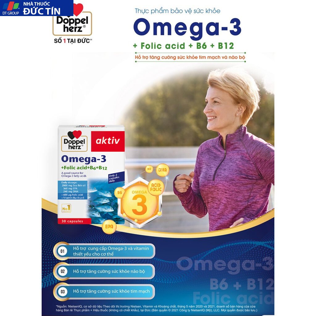 Viên uống tăng cường thị lực, tim mạch và não bộ Doppelherz Omega 3 + Folic acid + B6 + B12 (Hộp 30v) 14 duc3
