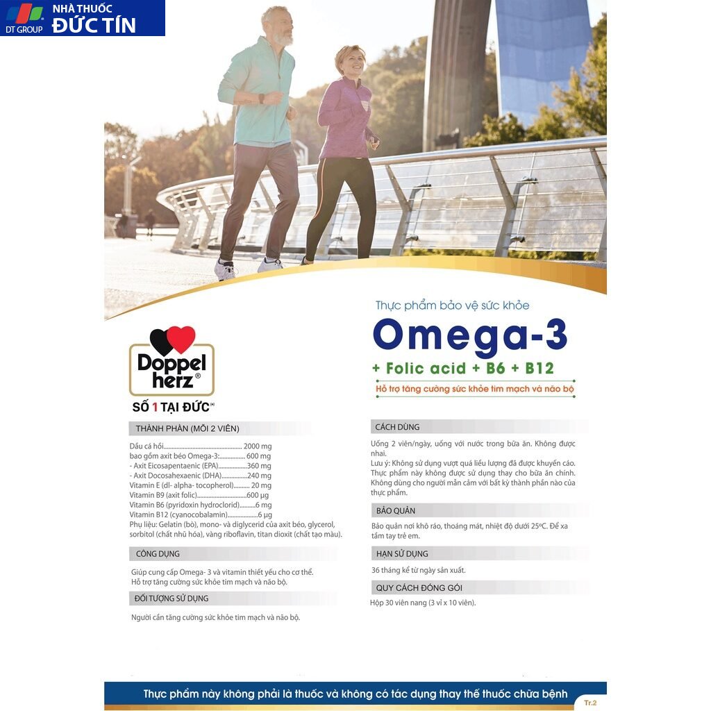 Viên uống tăng cường thị lực, tim mạch và não bộ Doppelherz Omega 3 + Folic acid + B6 + B12 (Hộp 30v) 13 duc4