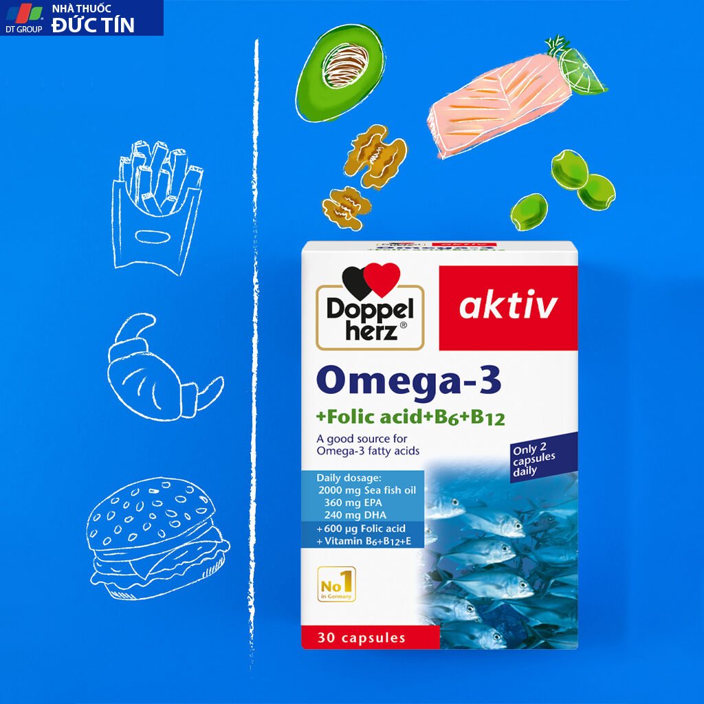 Viên uống tăng cường thị lực, tim mạch và não bộ Doppelherz Omega 3 + Folic acid + B6 + B12 (Hộp 30v) 12 duc5