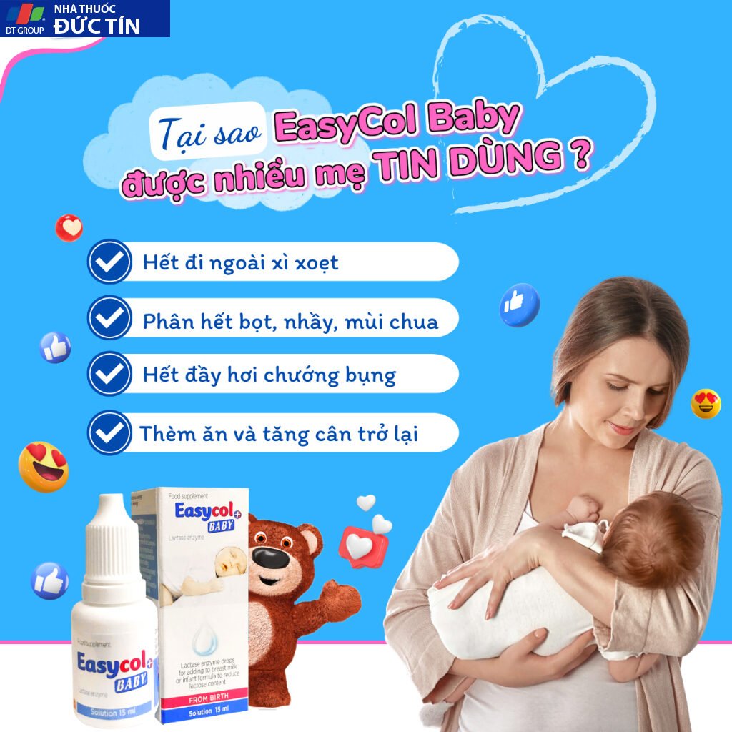 Enzyme Lactase Easycol Baby ngăn ngừa tiêu chảy, nôn trớ, hấp thu kém cho trẻ bị bất dung nạp lactose từ 0 tháng tuổi 28 enim3