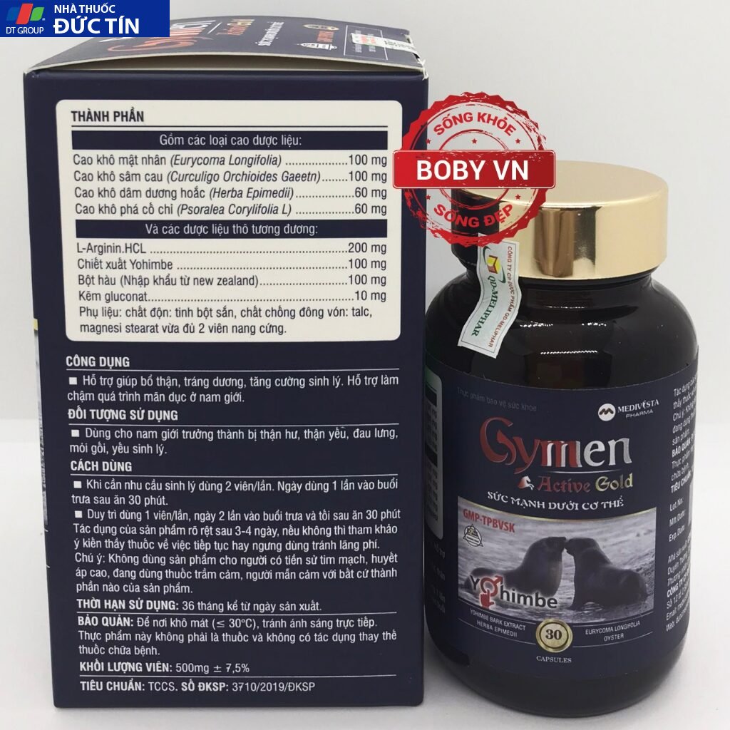 Gymen Active Gold Hỗ Trợ Bồi Bổ Nguyên Khí, Bổ Thận, Tăng Cường Sinh Lý Nam Hộp 30 Viên 10 gymen4