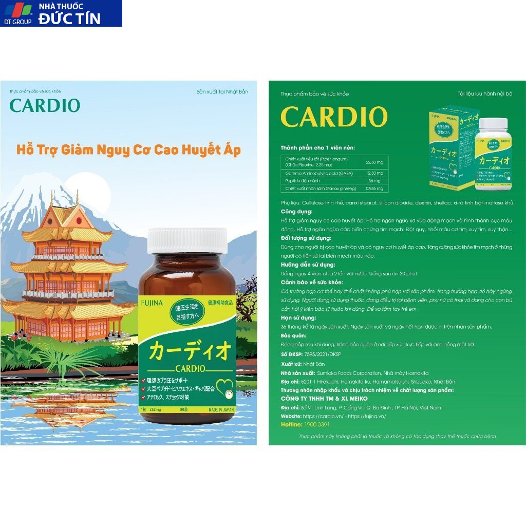 Viên hạ huyết áp Cardio Fujina Nhật Bản - Lọ 80 viên 24 huyepa8