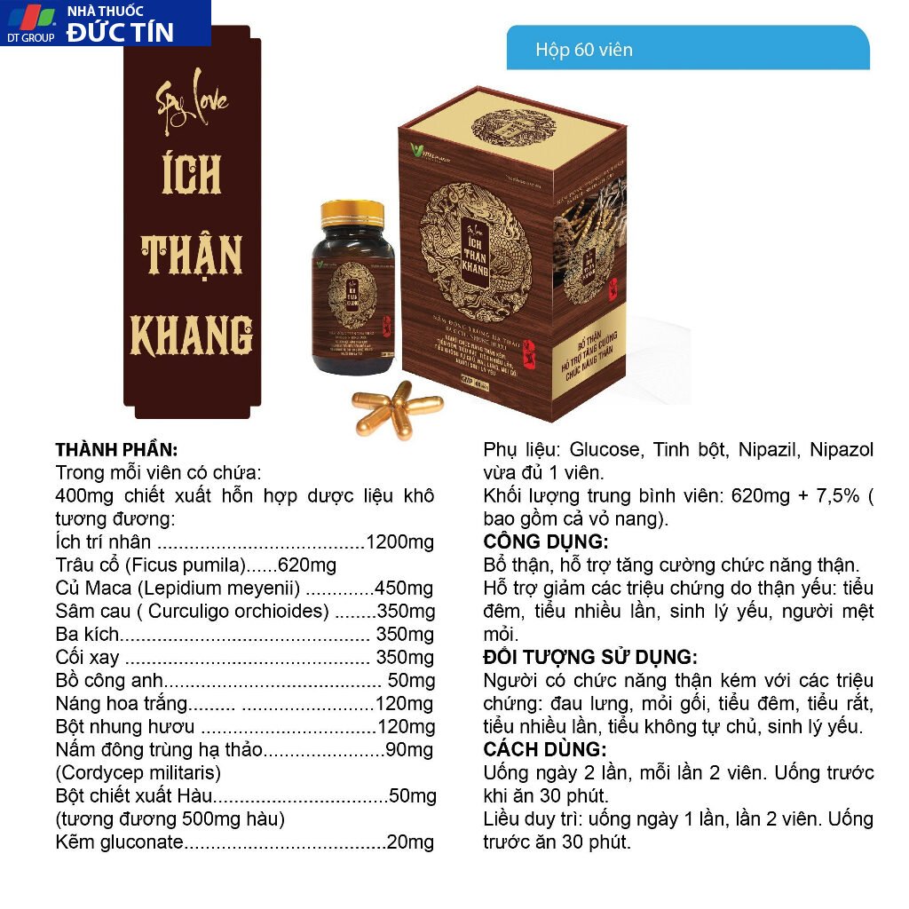 Ích Thận Khang hỗ trợ tăng cường sinh lý nam giới, chức năng thận - Viên uống Hộp 60 viên 14 ichthan2 2