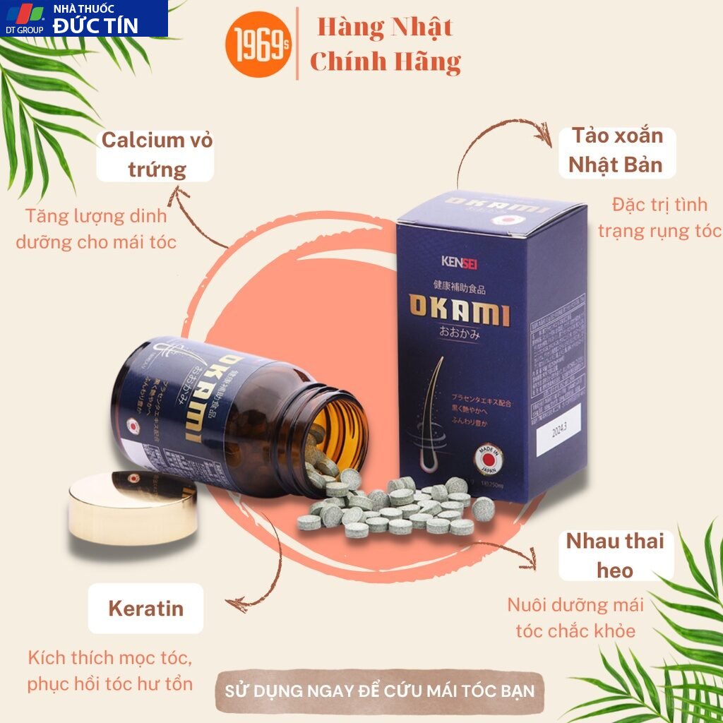 Viên uống hỗ trợ kích mọc tóc OKAMI Nhật Bản ngăn rụng, nuôi dưỡng phục hồi nang tóc khỏe 180 viên 23 moctoc2 2