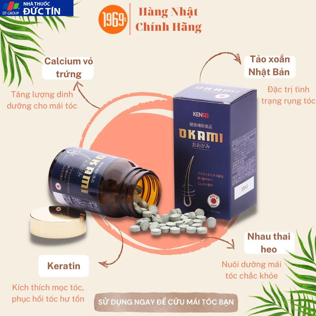 Viên uống hỗ trợ kích mọc tóc OKAMI Nhật Bản ngăn rụng, nuôi dưỡng phục hồi nang tóc khỏe 180 viên 23 moctoc2 2