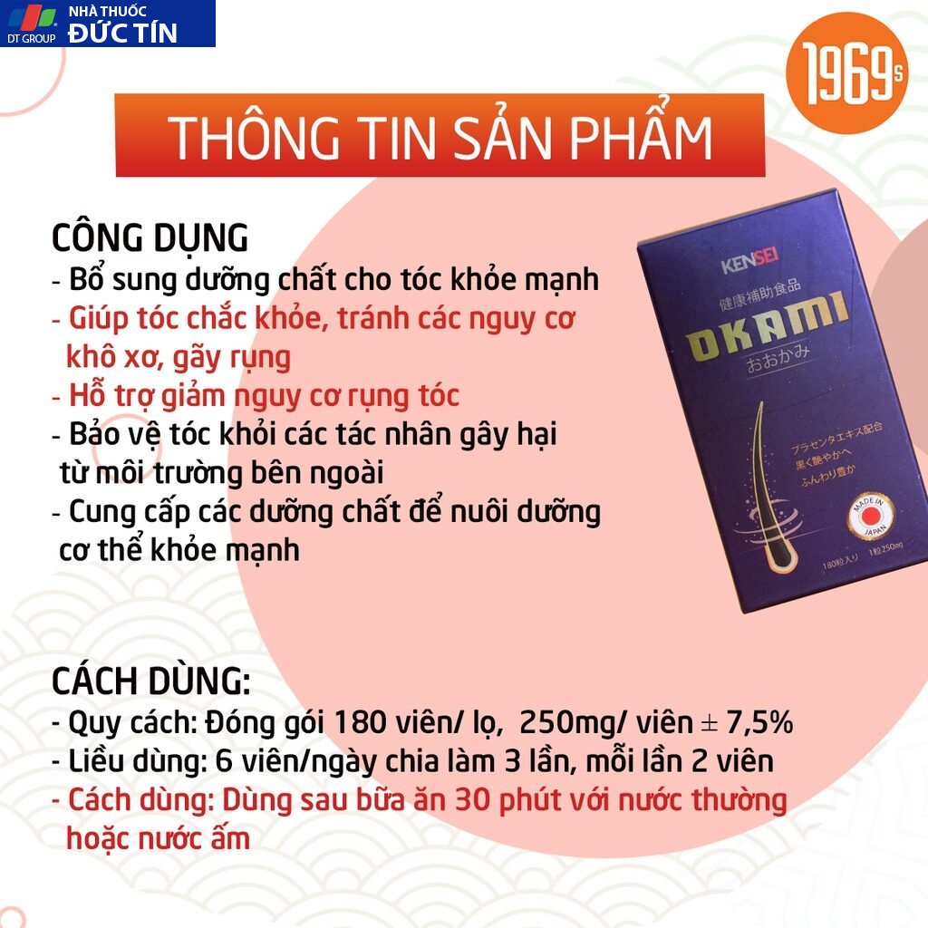 Viên uống hỗ trợ kích mọc tóc OKAMI Nhật Bản ngăn rụng, nuôi dưỡng phục hồi nang tóc khỏe 180 viên 21 moctoc4 3